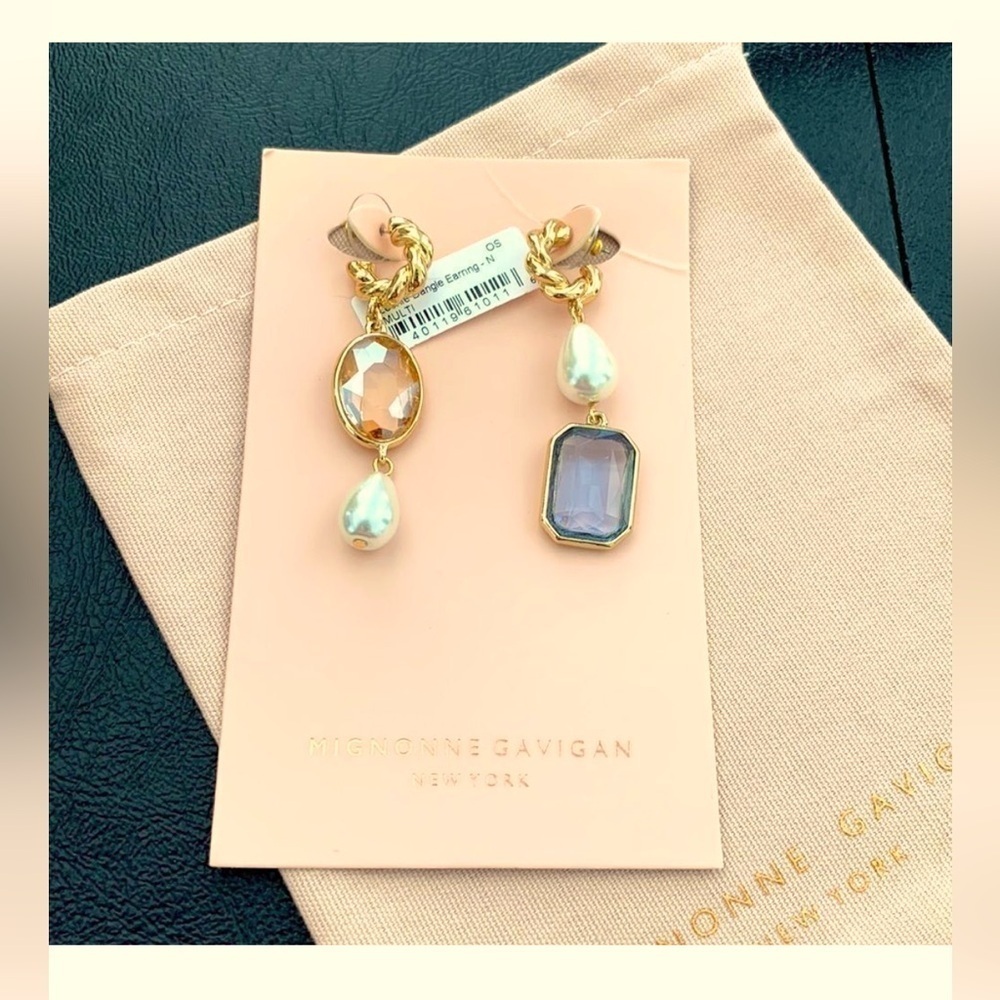 Mignonne Gavigan Leonie Earrings – Asymmetrical, Faux Gemstones & Pearls NWT